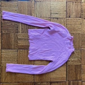 Cropped pink mock neck lettuce hem sweater
